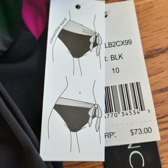La Blanca Black Prism Palm Women's Bikini Swimsuit Bottom Convertible Band SZ 10 - Picture 9 of 14
